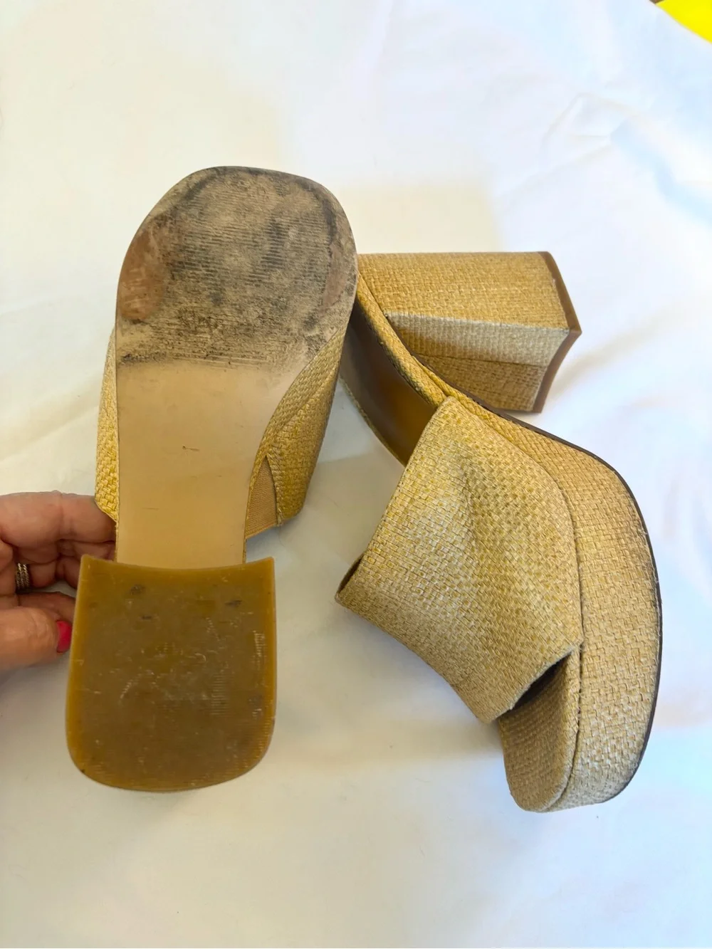 Woven beige raffia Platform Slide Heels